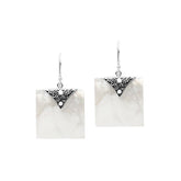 AE-1182-MOP Sterling Silver Square Shape Earring With Mother Of Pearl Jewelry Bali Designs Inc